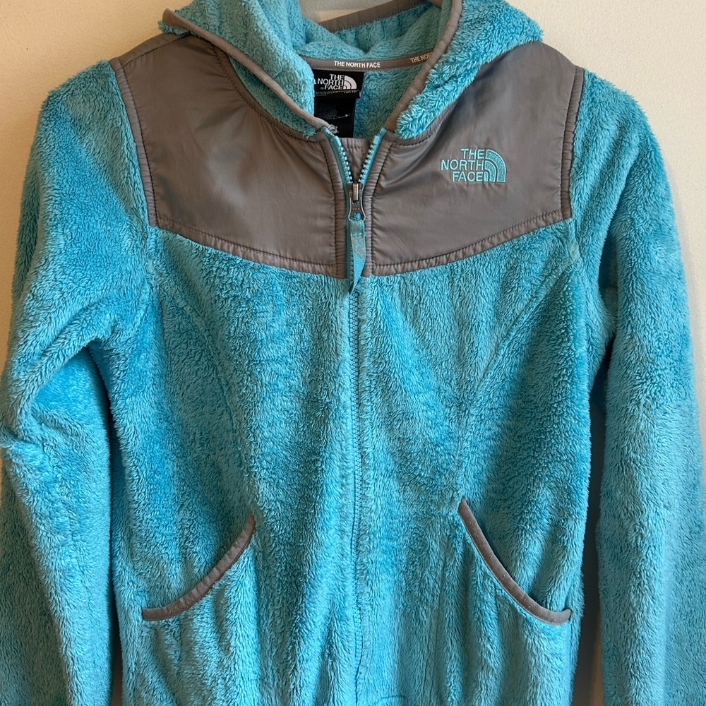 The North Face Turquoise and Gray Hooded Fleece